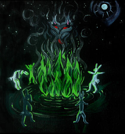 Summoning the Wolf. Acrylic on Canvas board. July 2022.