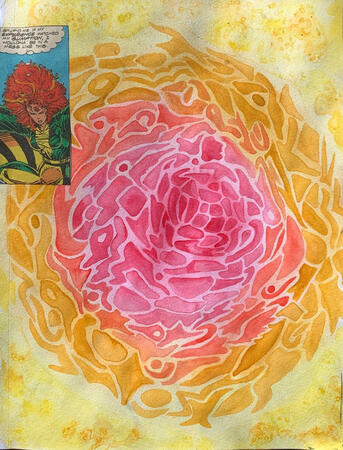 Mandala. Watercolor and collage on paper. February 2021.