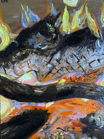 Fire. Oil on Canvas Board. January 2023.